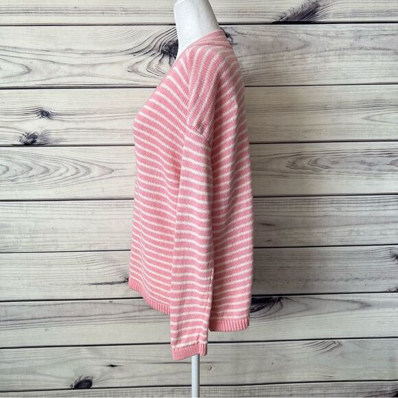 Talbots Pink & White Linen Cotton Blend V Neck Knit Sweater - Picture 6 of 10